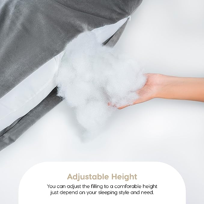 Siroki Bond J-shape Full Body Grey Velvet Pregnancy Pillow for Pregnant Women