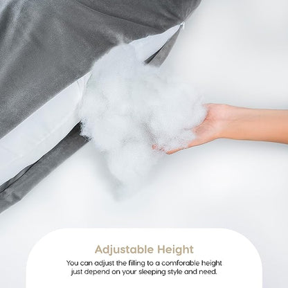 Siroki Bond J-shape Full Body Grey Velvet Pregnancy Pillow for Pregnant Women