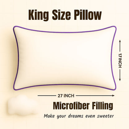 Siroki Bond Microfiber Filling Border Pillow for Home Bedroom & Living Room 17x27 Soft Sleeping Pillow (Purple)