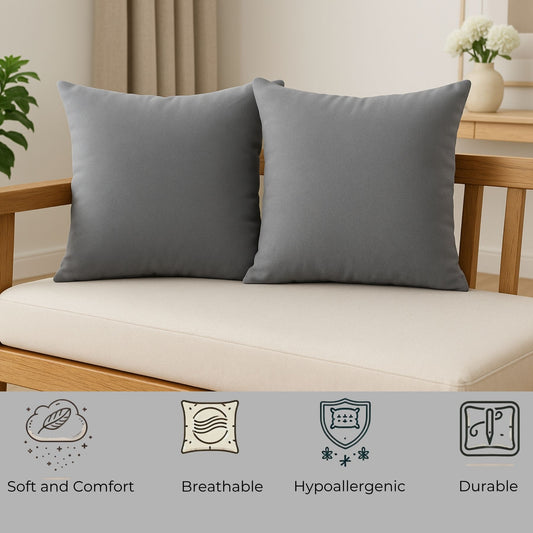 Siroki Bond Microfiber Filling Cushion For Home Office Living Room 16x16 Inch Soft Fluffy Cushion (Grey)