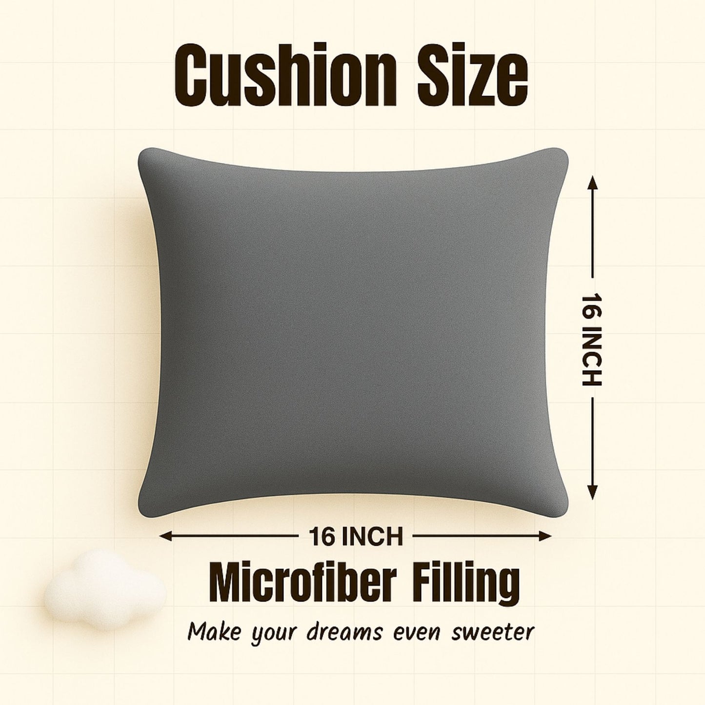 Siroki Bond Microfiber Filling Cushion For Home Office Living Room 16x16 Inch Soft Fluffy Cushion (Grey)