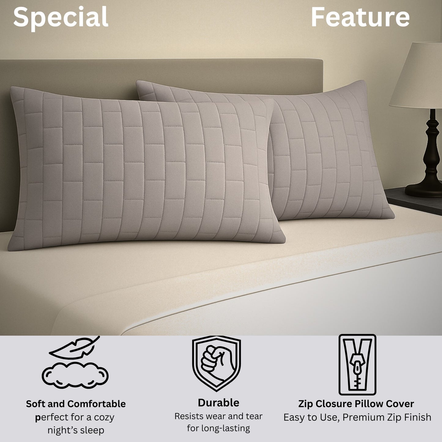 Siroki bond Quilted Pillow Cover For Home Decor Bedroom Soft Fluffy 17*27 Inch Pillow Case (Grey)
