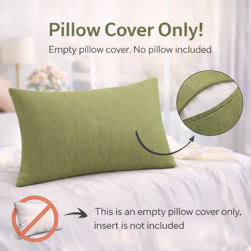 Siroki bond Quilted Pillow Cover For Home Decor Bedroom Soft Fluffy 17*27 Inch Pillow Case (Olive)