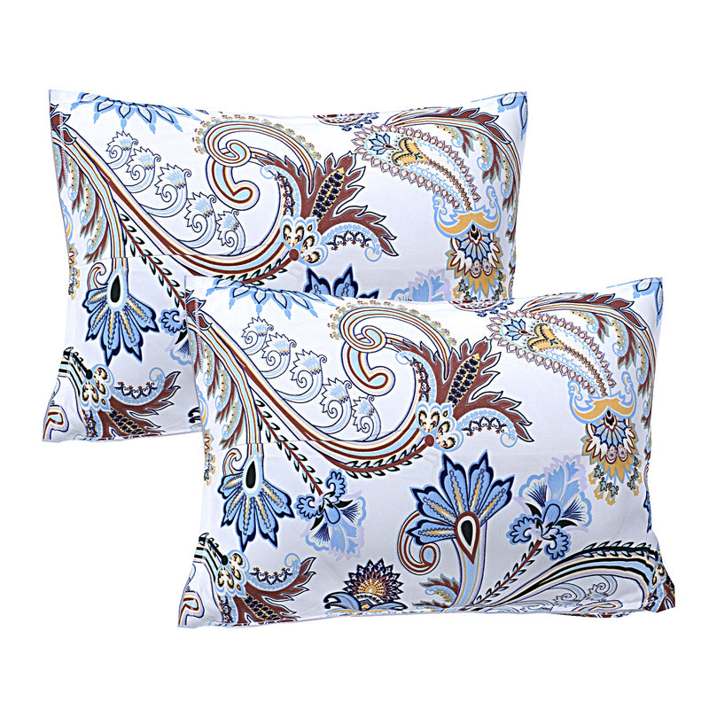 Siroki Bond  White Blue Floral Printed Premium Bed Sheet