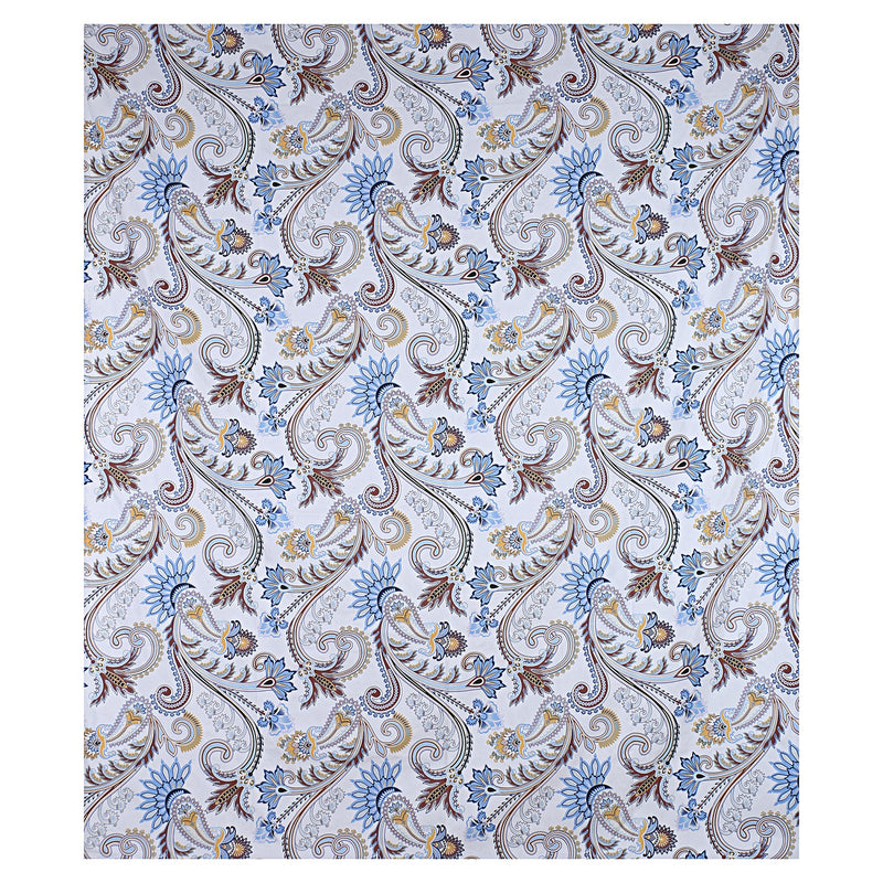 Siroki Bond Fitted White Blue Floral Printed Double Bed Sheet