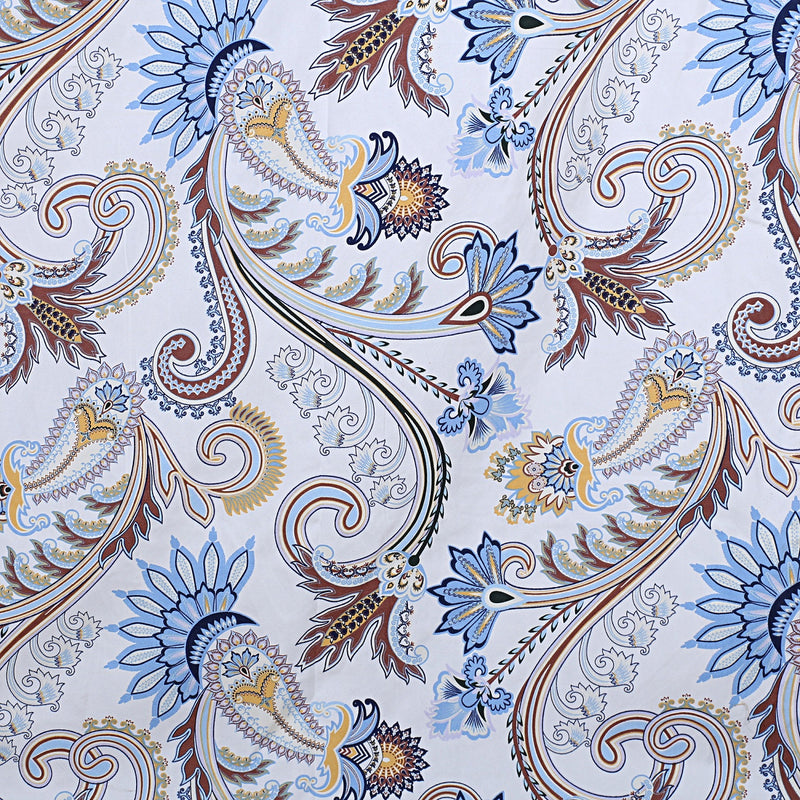 Siroki Bond  White Blue Floral Printed Premium Bed Sheet