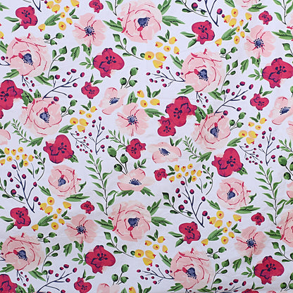 Siroki Bond White Purple Floral Printed Premium Bed Sheet