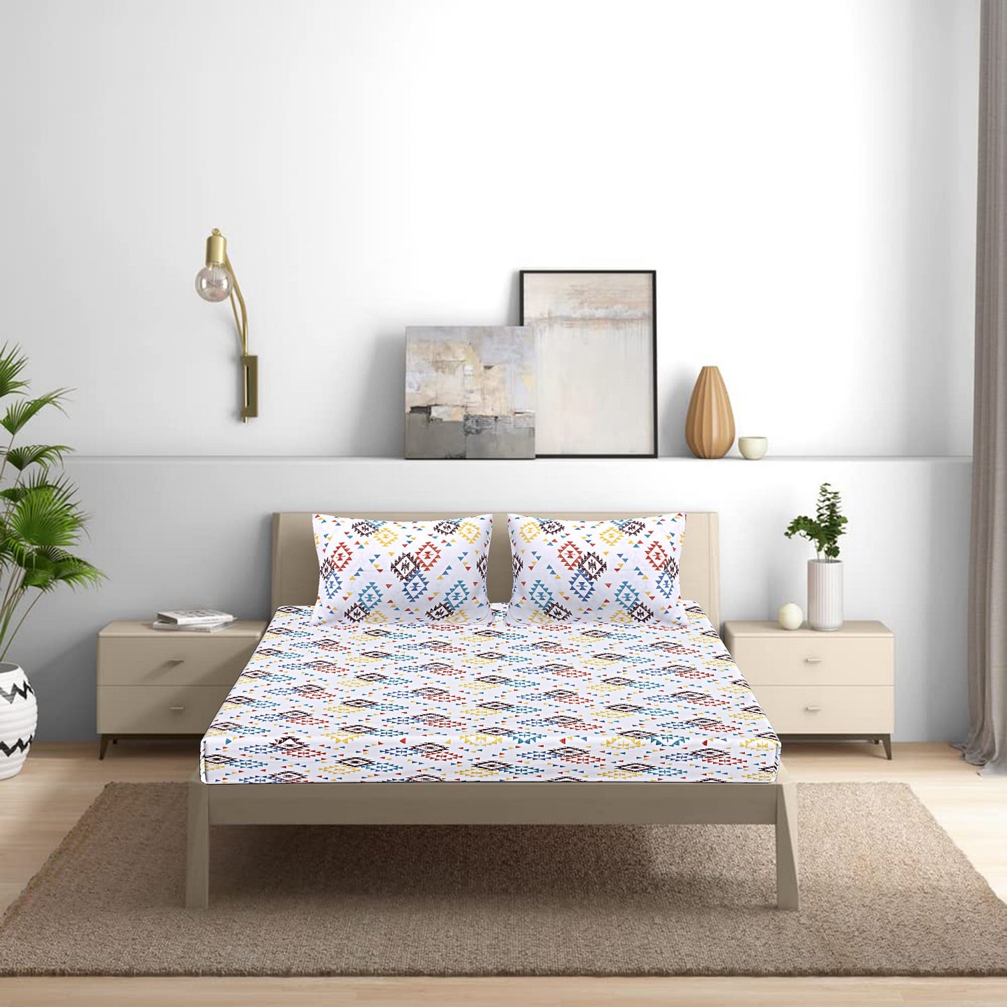 Siroki Bond Multi Geomatric Printed Premium Bed Sheet
