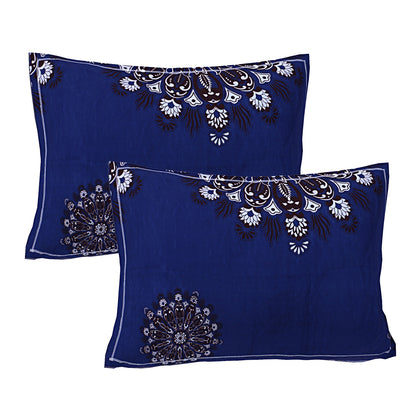 Siroki Bond Fitted Dark Blue Floral Printed Premium Double Bed Sheet