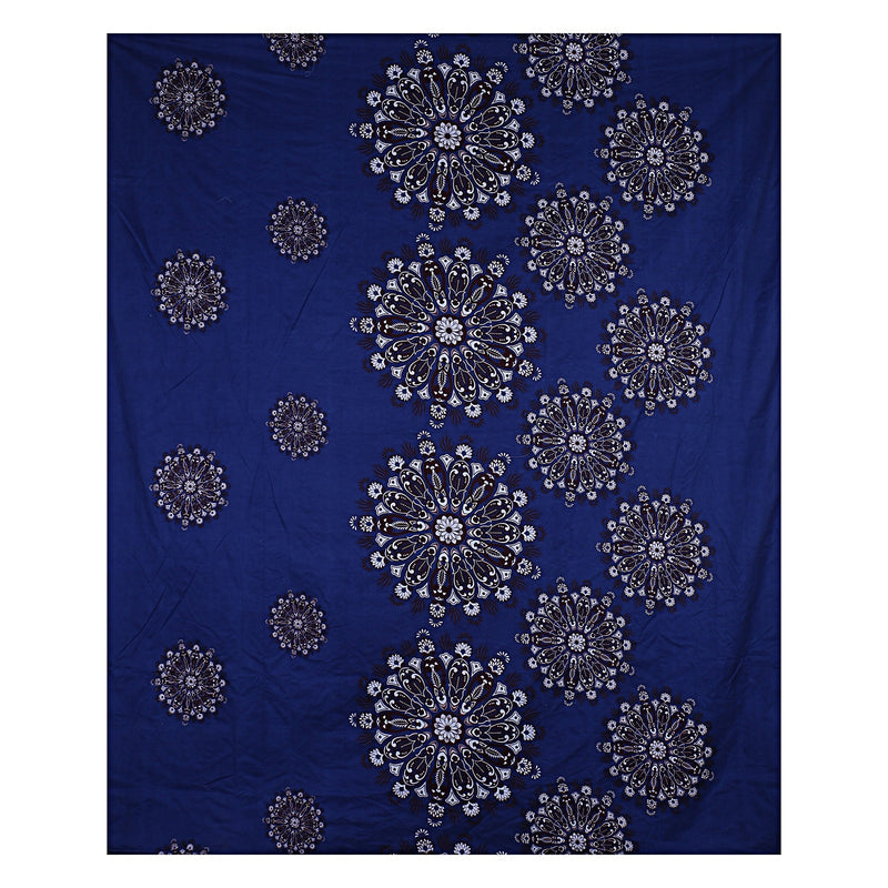 Siroki Bond Fitted Dark Blue Floral Printed Premium Double Bed Sheet