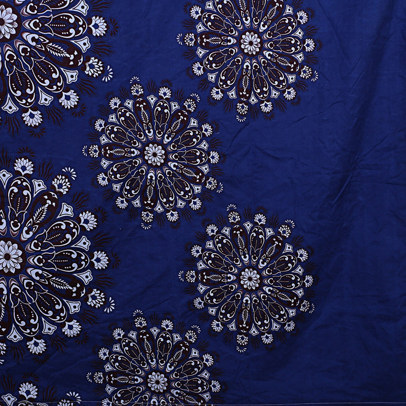 Siroki Bond Fitted Dark Blue Floral Printed Premium Double Bed Sheet