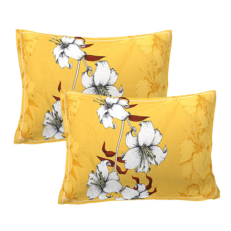 Siroki Bond Yellow Floral Printed King Bed Sheet