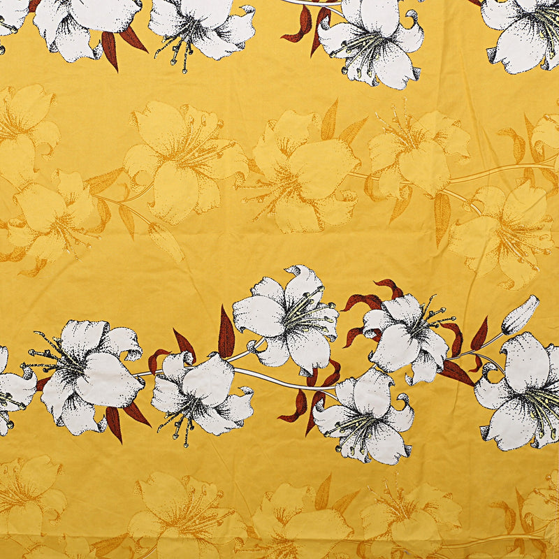 Siroki Bond Fitted Yellow Floral Printed Premium Double Bed Sheet