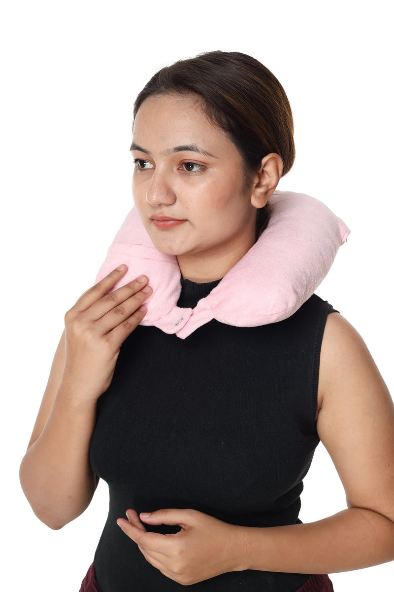 Siroki Bond Velvet Baby Pink Neck/Travel Pillow