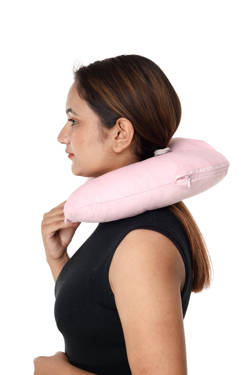 Siroki Bond Velvet Baby Pink Neck/Travel Pillow