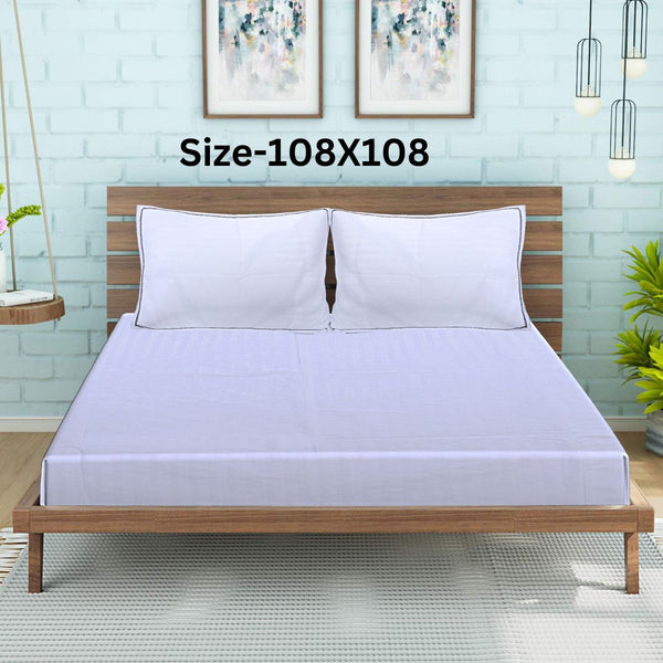 Siroki Bond White Striped Solid Flat Bedsheet