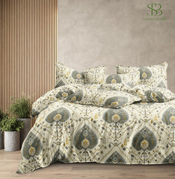 Siroki Bond Light Green Premium Printed Cotton Flat Bedsheet