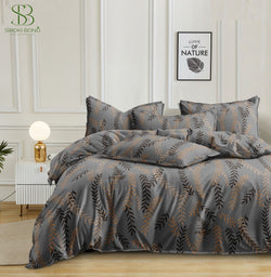 Siroki Bond Dark Grey Premium Printed Cotton Flat Bedsheet