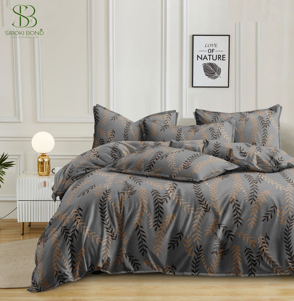 Siroki Bond Dark Grey Premium Printed Cotton Double Bedsheet