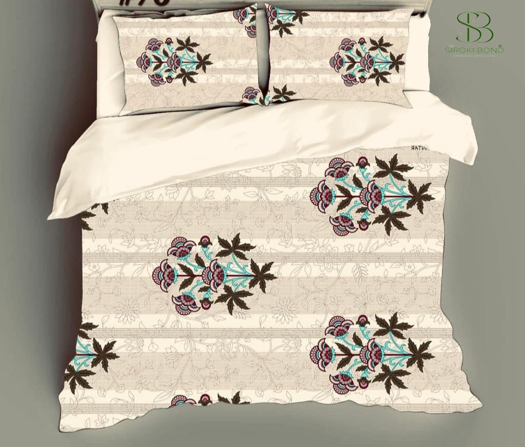 Siroki Bond Cream Printed Cotton Flat Queen Bedsheet