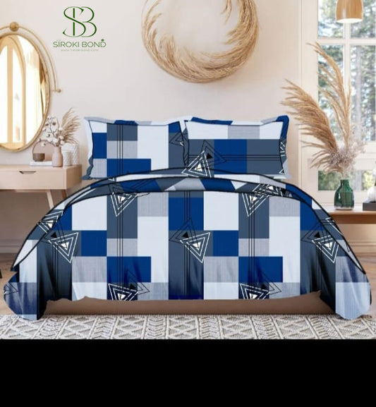 Siroki Bond Blue Printed Cotton Flat Queen Bedsheet