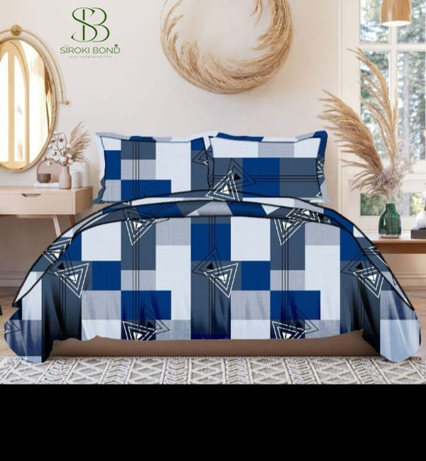 Siroki Bond Sky Blue Premium Printed Cotton Flat Bedsheet