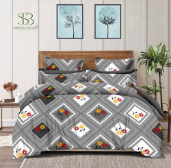 Siroki Bond Grey Printed Cotton Flat Single Bedsheet