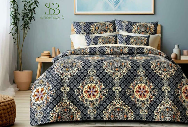 Siroki Bond Blue Printed Cotton Flat Single Bedsheet