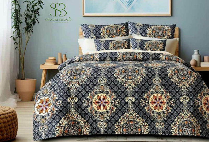 Siroki Bond Blue Printed Cotton Queen Bedsheet