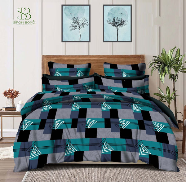 Siroki Bond Blue Printed Cotton Flat Single Bedsheet