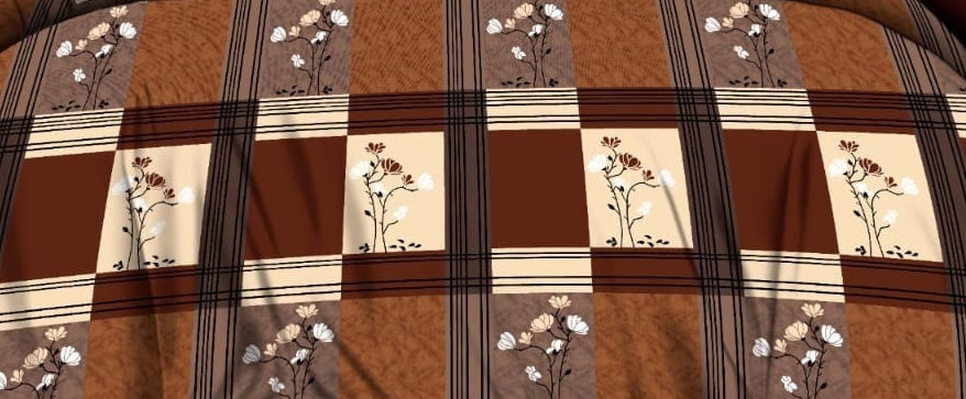 Siroki Bond Brown Printed Cotton Flat Queen Bedsheet