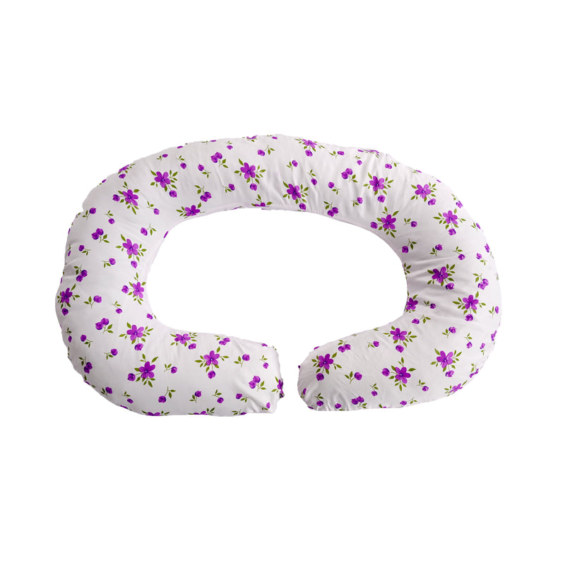 Siroki Bond C-shape Purple Floral Pragnancy Pillow with Cover