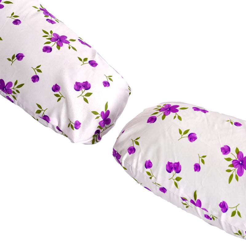 Siroki Bond C-shape Purple Floral Pragnancy Pillow with Cover