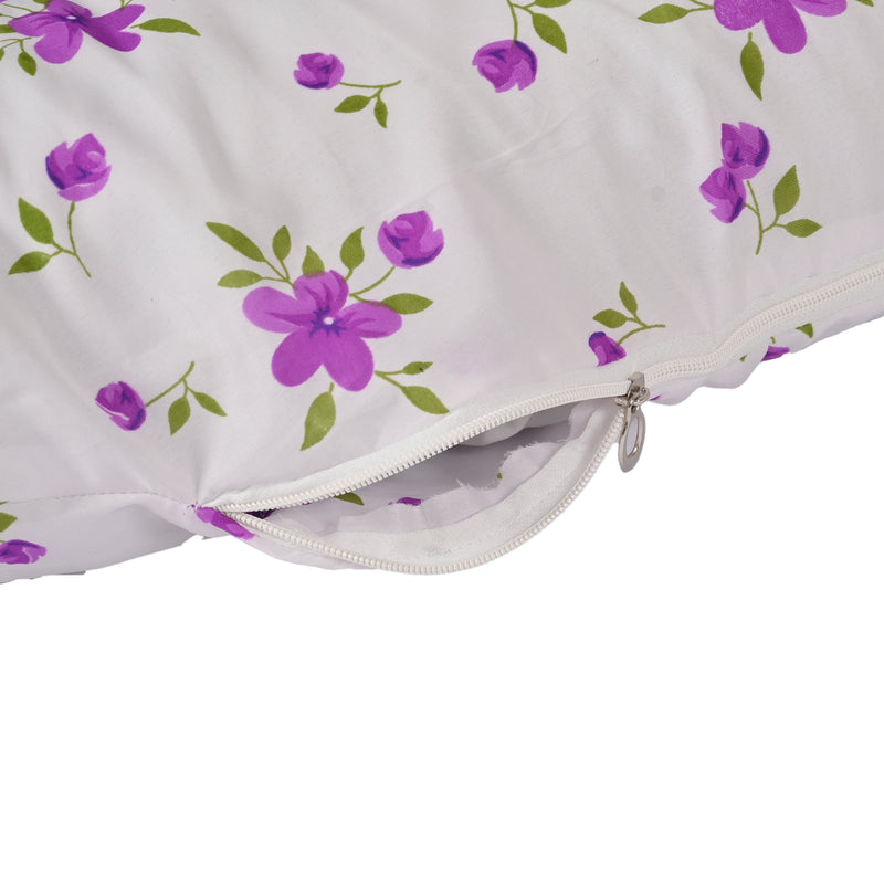 Siroki Bond C-shape Purple Floral Pragnancy Pillow with Cover