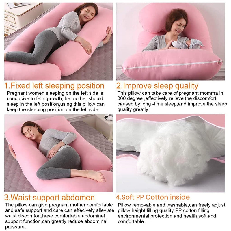 Siroki Bond Pink J-Shape Full Body Velvet Pregnancy Pillow for Pregnant Women