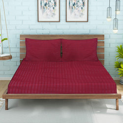 Siroki Bond Fitted Maroon Solid Double Bed Cotton Bedsheet