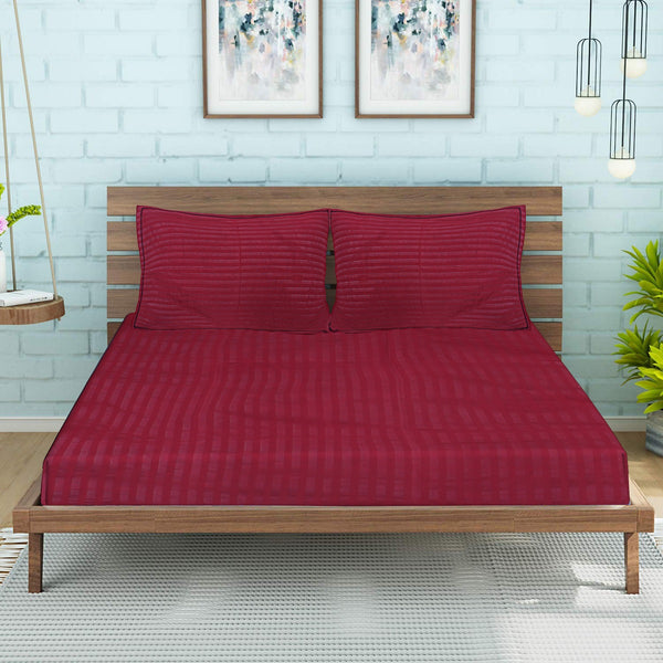 Siroki Bond Fitted Maroon Solid Double Bed Cotton Bedsheet