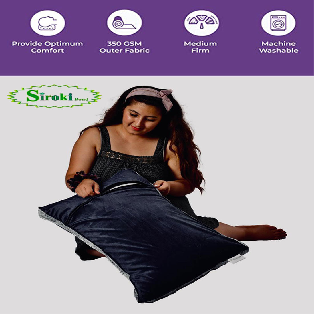 Siroki bond Velvet Soft Black Sleeping Vlevet Pillow