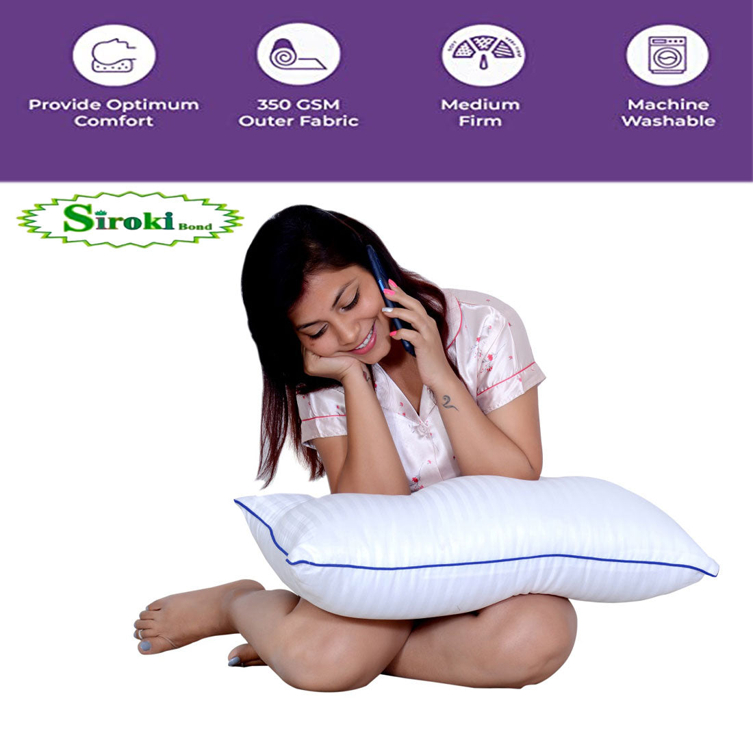 Siroki Bond Cozy Blue Microfiber Sleeping Pillow
