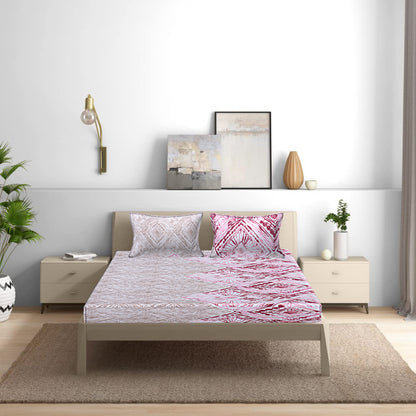Siroki Bond  Pink Floral Printed Premium Bed Sheet