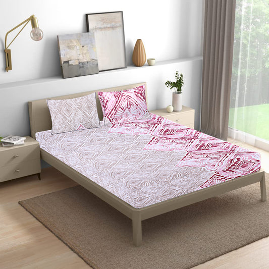 Siroki Bond  Pink Floral Printed Premium Bed Sheet