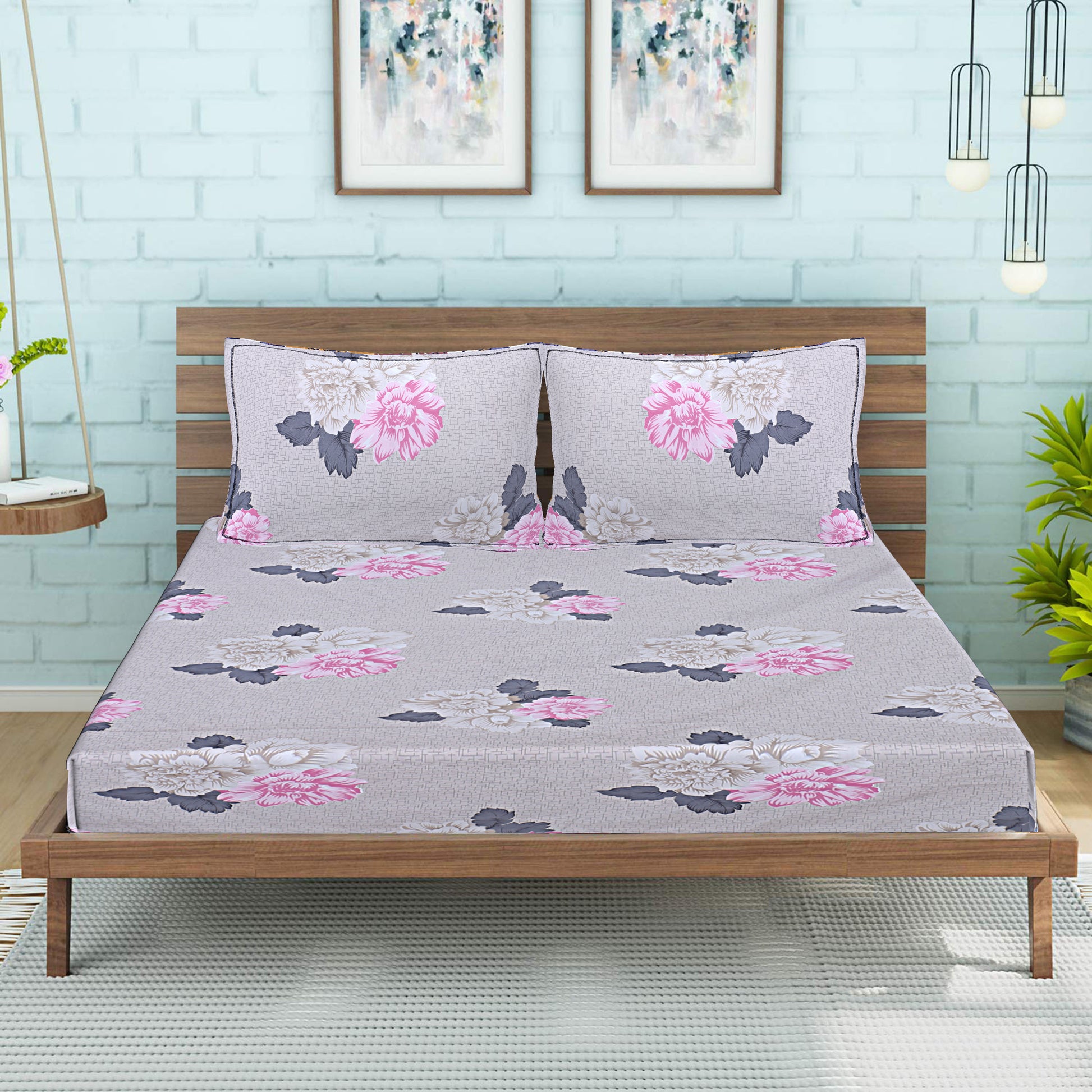 Siroki Bond  Sea Green Floral Printed Premium Bed Sheet