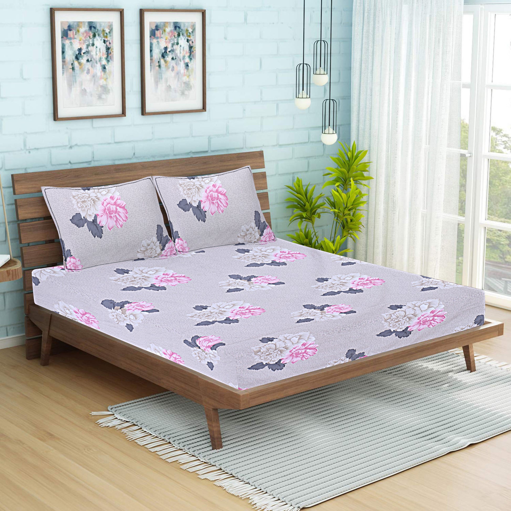 Siroki Bond  Sea Green Floral Printed Premium Bed Sheet