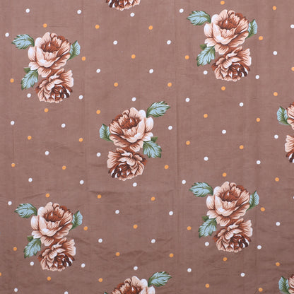 Siroki Bond Light Brown Floral Printed Cotton King Bed Sheet