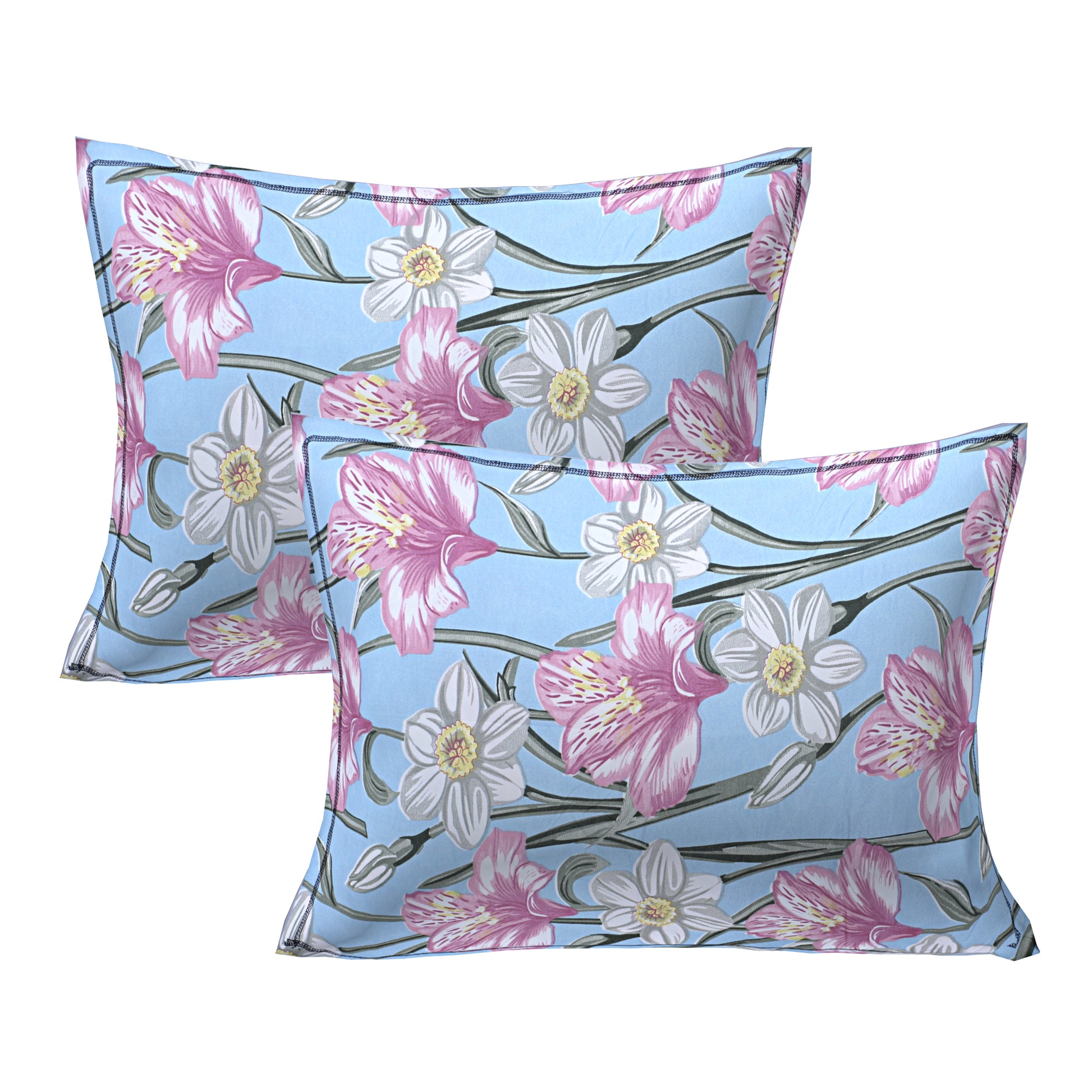 Siroki Bond  Sea Blue Floral Printed Premium Bed Sheet