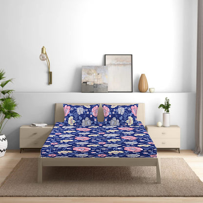 Siroki Bond  Charcol Floral Printed Premium Bed Sheet