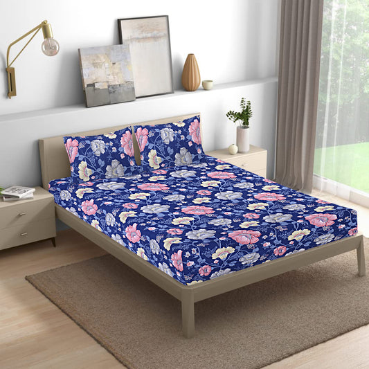 Siroki Bond  Charcol Floral Printed Premium Bed Sheet