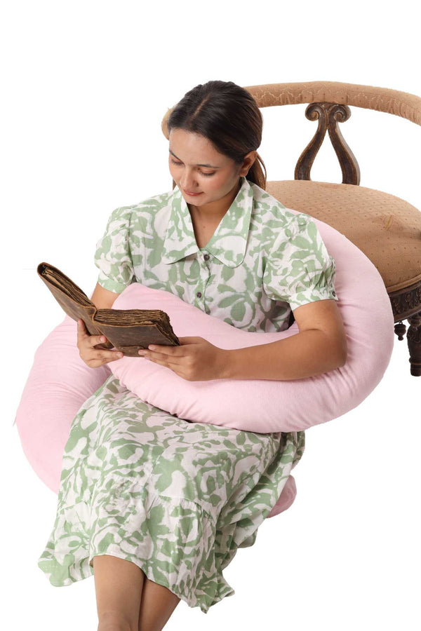 Siroki Bond Baby Pink Velvet C-Shape Pregnancy Pillow with Cover