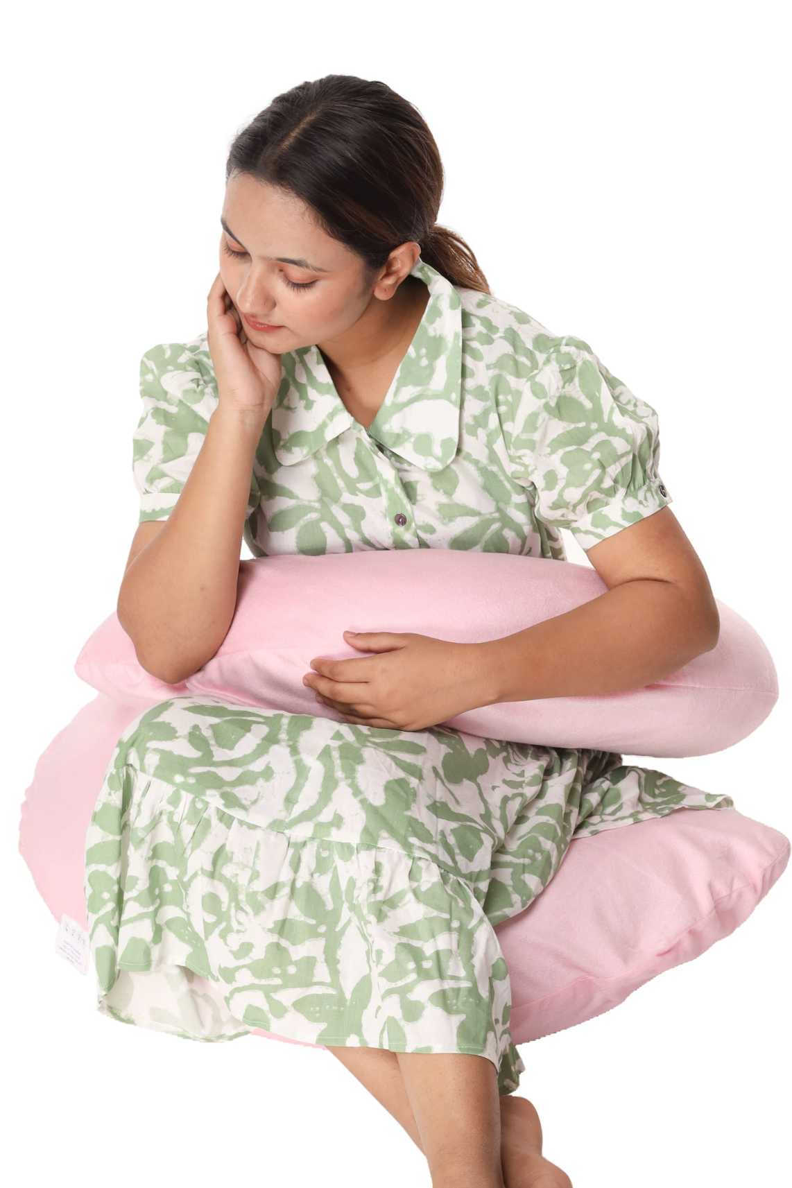 Siroki Bond Baby Pink Velvet C-Shape Pregnancy Pillow with Cover