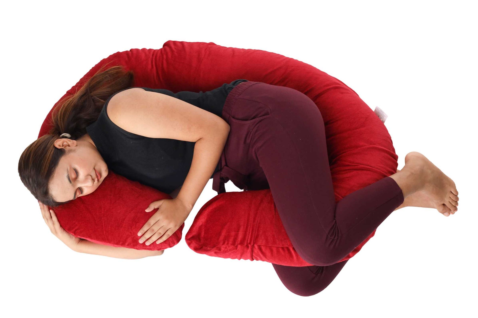 Siroki Bond Baby Pink Velvet C-Shape Pregnancy Pillow with Cover